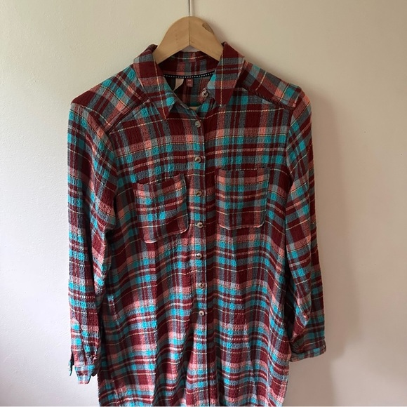 Pilcro Anthropologie Longline Plaid Buttondown NWT Fits Like Small/Medium - Picture 3 of 6